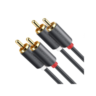 Cable de Audio 2 RCA Macho a 2 RCA Macho / 3 Metros (9.84 Pies) / Color Negro / Alta Calidad / Anillos de Goma para Asegurar un Agarre Firme al Instalar o Quitar el Cable