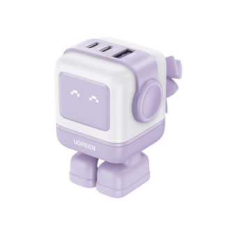 Cargador RobotGaN de 65W Serie UNO | 3 Puertos de Carga Rápida | 2 USB-C | 1 USB-A | PD 3.0 | QC 4.0 | Carga Inteligente | Tecnología GaN II | Zapato Magnético Extraíble | Carcasa Ignífuga | Pantalla LED