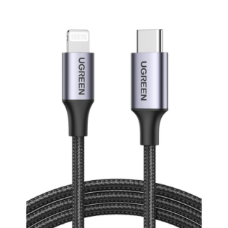 Cable USB-C a Lightning | 2 Metros (6.56 Pies) | Certificado MFi | Carga Rápida 60W | 480 Mbps | Conector C94 | Adecuado para iPhone, iPad y iPod | Protección Integrada | Caja de Aluminio | Nylon Trenzado | Color Negro