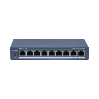 Switch PoE+ / Monitoreable / 8 Puertos 10/100 Mbps PoE+ / 1 Puerto 1000 Mbps Uplink /  Configuración Nube Hik-Partner Pro / Modo Extendido hasta 300 metros / 60 W