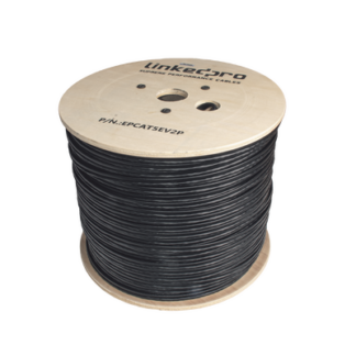 Bobina de Cable Siamés Cat5e CCA + 2 Cables Gruesos (16 AWG) para Alimentar Cámaras Más Lejos / 305 Metros (1000 Pies) / Instalación en Exterior / Uso Industrial para Climas Extremos