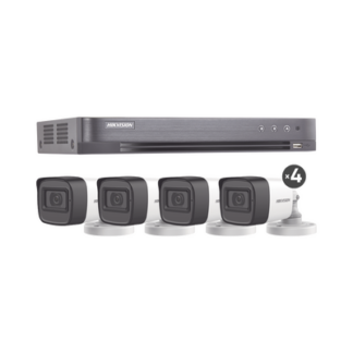 (MICRÓFONO INTEGRADO) KIT TURBOHD 5 Megapixel / DVR 4 Canales / 4 Cámaras Bala con Micrófono Integrado (exterior 2.8 mm) / Fuente de Poder / Accesorios de Instalación