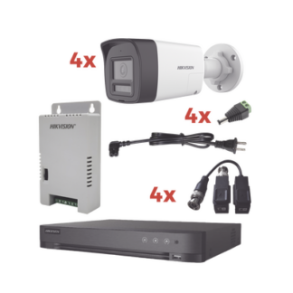 Kit Audio Bidireccional TurboHD 1080p / DVR 4 Canales / 4 Cámaras Bala (Exterior) con Bocina y Microfóno Integrado / 1 Fuente de Poder / Accesorios