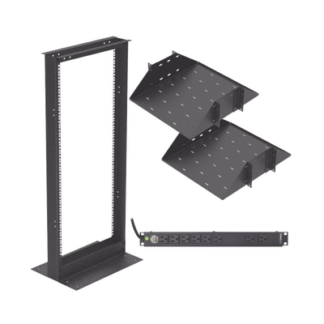 Kit de Rack Estándar 19", 24 UR con 2 Charolas  y PDU (8 tomas). Ideal para UPS y Servidores tipo Torre.
