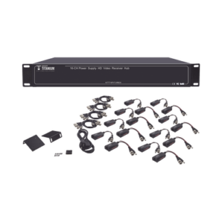 Kit de TRANSCEPTOR ACTIVO DE 16 Canales / VIDEO+PODER en un solo Cable UTP / 150m en 4K, 200m en 5 MP/ Envía 36 Vcc y recibe 12 Vcc / TODO INCLUIDO PARA RACK / Compatible con cámaras HD-TVI/CVI/AHD/CVBS / Instalación Limpia