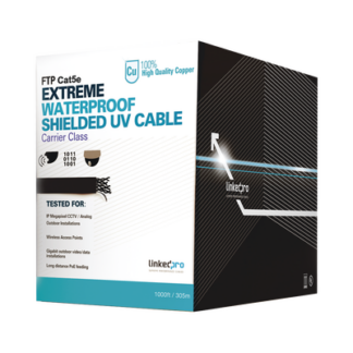 Cable UTP Categoría 5e para Exterior / 24AWG 4 Pares / Conductor Cobre Desnudo / Cubierta LDPE Negra Resistente a Rayos UV / Relleno Anti-Humedad PE Tap Compound / Soporte PoE IEEE 802.3at y Gigabit Ethernet / 1000 ft (304.8 m)