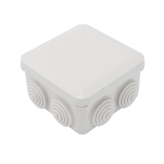 Caja Estanca, Derivación, Conexión de Plástico (89 X 89 X 50 mm) con 7 Glándulas de Goma. Para Instalaciones Comerciales, Residenciales e Industriales. Cerrado a Presión.