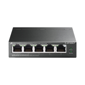 Switch PoE No Administrable de Escritorio / 5 puertos 10/100 Mbps / 4 puertos PoE af / Presupuesto 41 W / Modo extensor PoE hasta 250 metros / Calidad video prioritaria