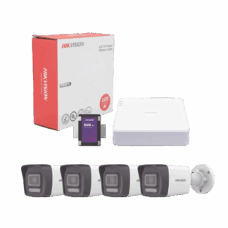 Kit IP 4 Megapixel / NVR de 4 Canales con 4 Puertos PoE / 4 Cámaras IP Bala Dual Light (IR + Luz Blanca) con Microfono Integrado y ACUSENSE Lite para Exterior/ Bobina de Cable de 100 mts / SSD de 1 TB