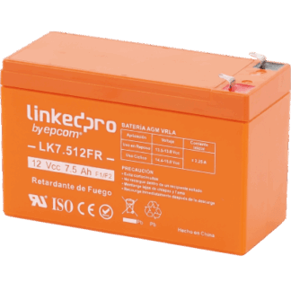 Batería de respaldo 12 V | 7.5 Ah |  AGM | Certificada UL94-V0 Retardante a la Flama  | Especial para Seguridad Electrónica | UPS  | Sistemas de Emergencia  | Vida útil 5 años | Terminales F1  + Adaptador F2