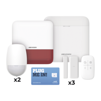 (AX PRO) KIT de Alarma AX PRO con GSM (3G/4G), Wi-Fi y Ethernet / Incluye: 1 Hub con batería de respaldo / 2 Sensores PIR / 3 Contactos Magnéticos Slim / 1 Control Remoto / 1 Sirena Roja Inalambrica Exterior