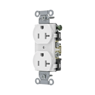 Contacto Dúplex 20 A, 125 V,  2 Polos, 3 Hilos, Cableado Posterior y  Lateral, Color Blanco (Nema 5-20R).