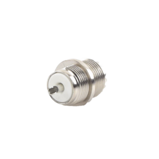 Conector UHF Hembra (SO-239) en Línea, Montaje Frontal en D Plano, Níquel/ Plata/ Baquelita.