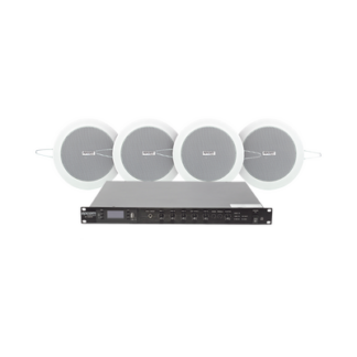 KIT de Amplificador de 120W para Rack | 4 Altavoces de Plafón de 4in | 3 - 6W | Sistema 70/100V