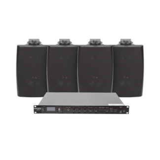 KIT de Amplificador de Audio 120W para Rack | 4 Altavoces de Pared color Negro 2.5W - 20W | Sistema 70/100V