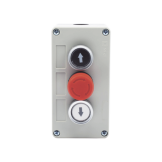 Botonera Triple con Boton de Stop Tipo Enclavado / Para Barreras Vehiculares, Operadores Corredizos y Abatibles.
