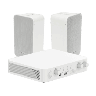 Kit de amplificador con bluetooth | 2 altavoces para pared | Sistema 100V |  2 Canales con Control de volumen Independiente |  Música Ambiental