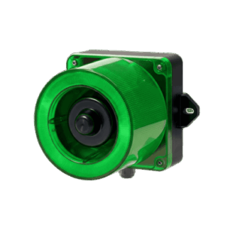 Combinación de baliza LED color Verde y sirena electrónica de 31 tonos resistente a la intemperie de volumen máx. 123 dB a 110-220 VCA