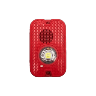 Sirena con Lámpara LED Estroboscópica / 2 Hilos / Montaje en Pared / 16 a 24 Vcd / Configuración Estroboscópica Seleccionable / Texto en Inglés / Color Rojo / Uso exterior
